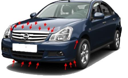 Befestigungspunkte der vorderen Stoßstange Nissan Almera G15