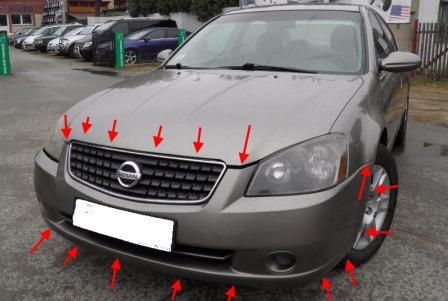 места крепления переднего бампера Nissan Altima III (L31) (2001-2006)