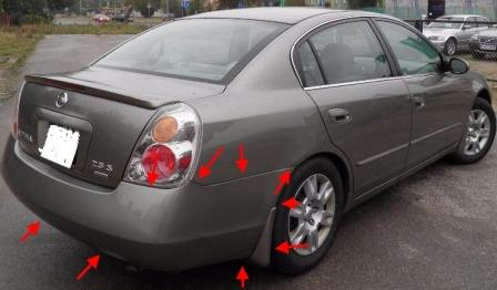 места крепления заднего бампера Nissan Altima III (L31) (2001-2006)