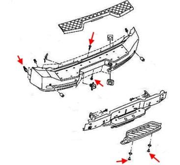 Montageplan für die hintere Stoßstange des Nissan Armada I (2003-2016)