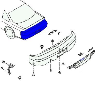 схема крепления заднего бампера Nissan 200SX