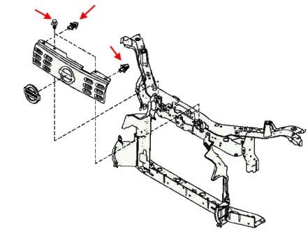 схема крепления решетки радиатора Nissan Cube