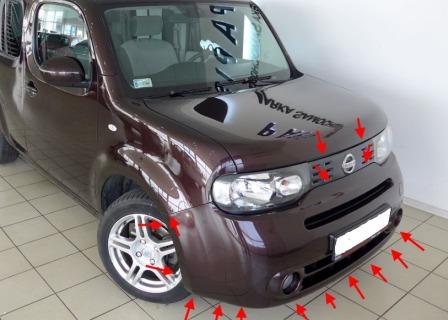 места крепления переднего бампера Nissan Cube