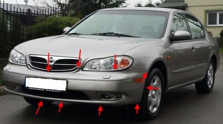 места крепления переднего бампера  Nissan Maxima A33 (2000-2006)