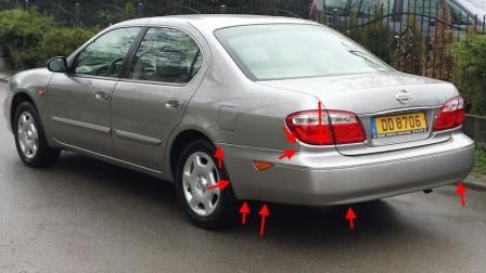 места крепления заднего бампера Nissan Maxima A33 (2000-2006)