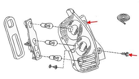 схема крепления заднего фонаря Nissan Micra k12 (2002-2010)