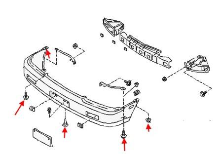 схема крепления переднего бампера Nissan PRAIRIE