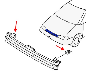 схема крепления решетки радиатора Nissan PRAIRIE