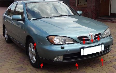 места крепления переднего бампера Nissan Primera P11 (1996-2002)