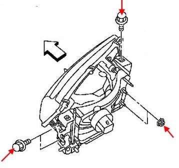 схема крепления фары Nissan Quest V41 (1998-2003)