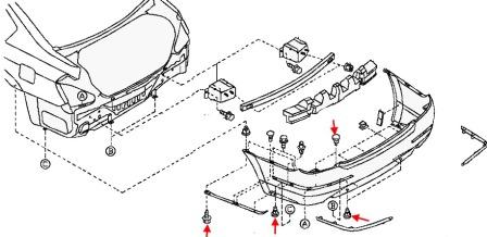 схема крепления заднего бампера Nissan Teana J31 (2003-2008)