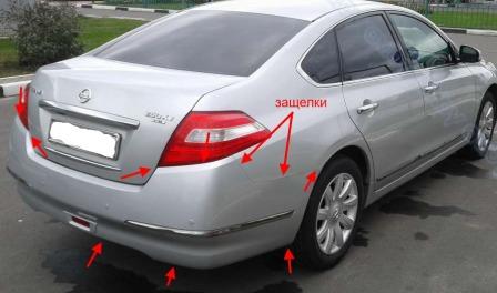 места крепления заднего бампера Nissan Teana J32 (2008-2013)