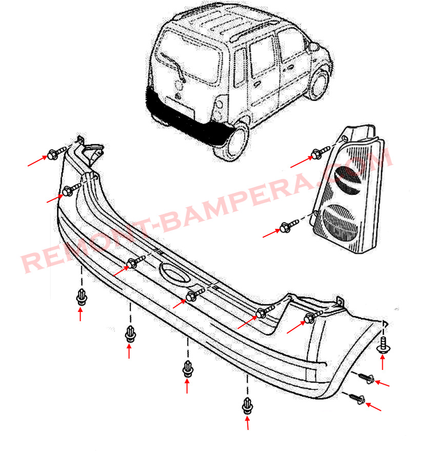 Rear bumper mounting diagram Opel Agila A (2000–2007)