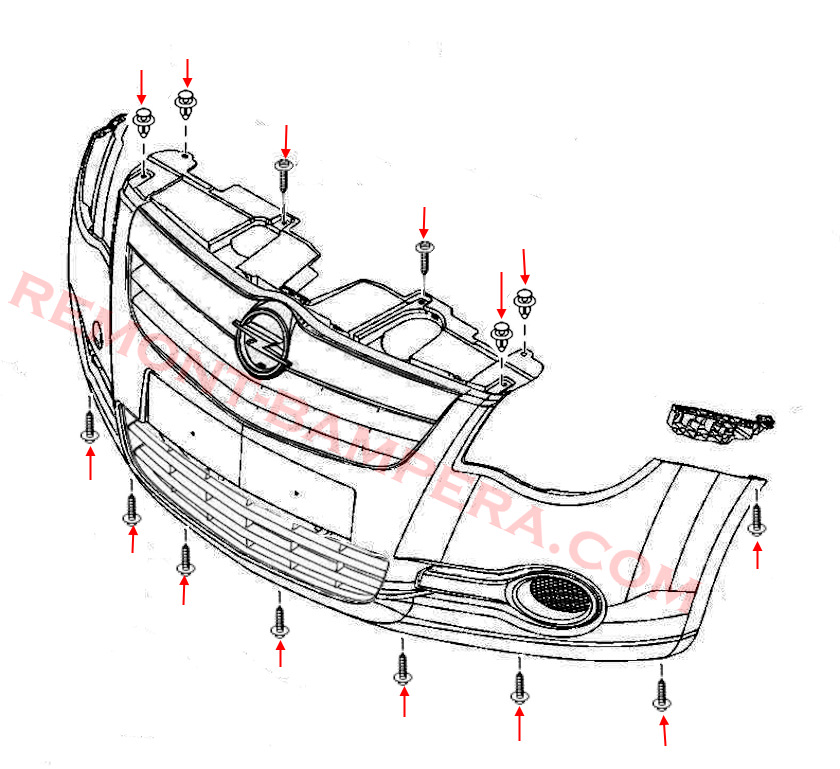 Front bumper mounting diagram Opel Agila B (2008–2014)