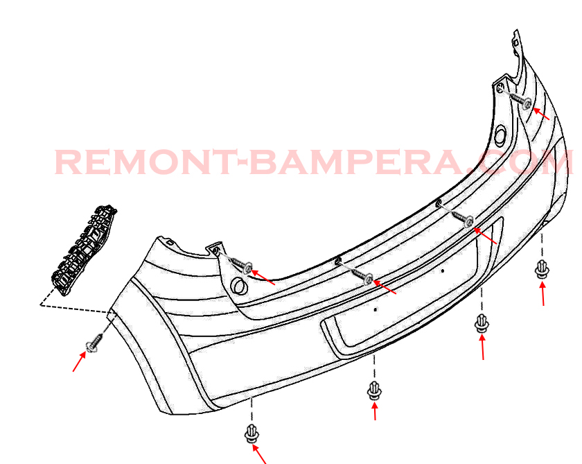 Rear bumper mounting diagram Opel Agila B (2008–2014)