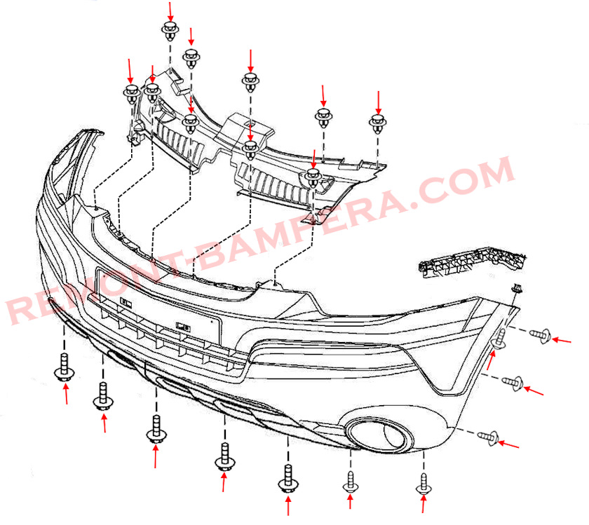 Front bumper mounting diagram Opel Antara (2006–2015)