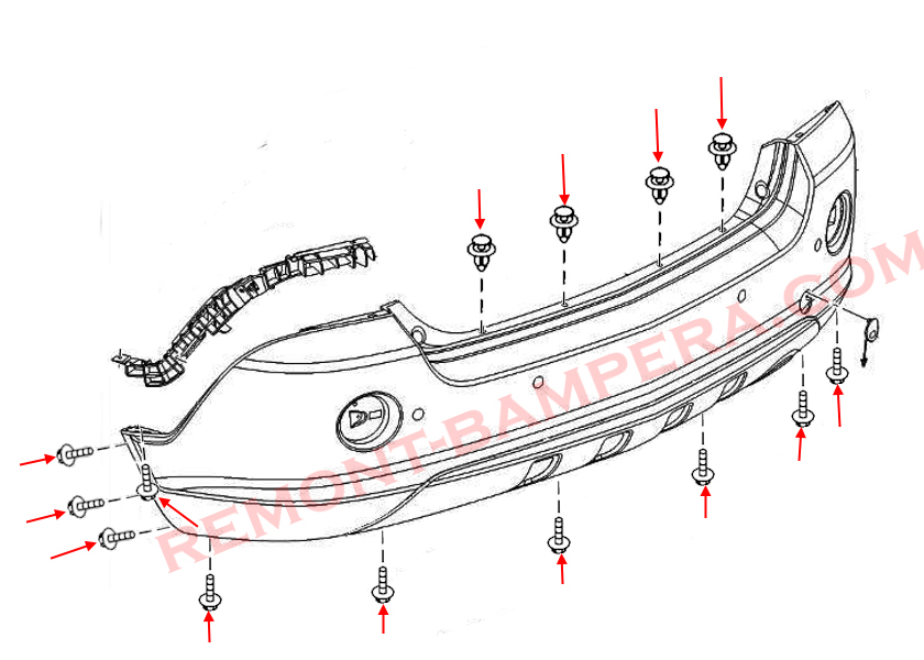 Rear bumper mounting diagram Opel Antara (2006–2015)