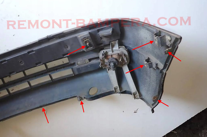 Front bumper mounting locations Opel Astra F (1991–2002)