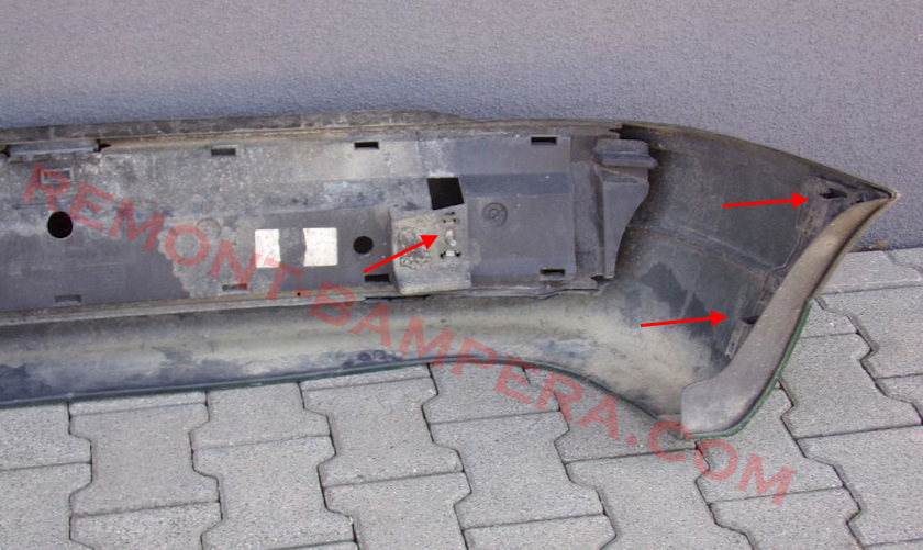 Opel Astra F (1991–2002) rear bumper mounting locations