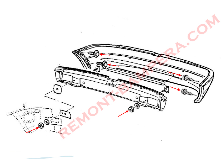 Rear bumper mounting diagram Opel Astra F (1991–2002)