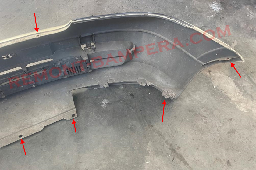 Front bumper mounting locations Opel Astra G (1998–2004)