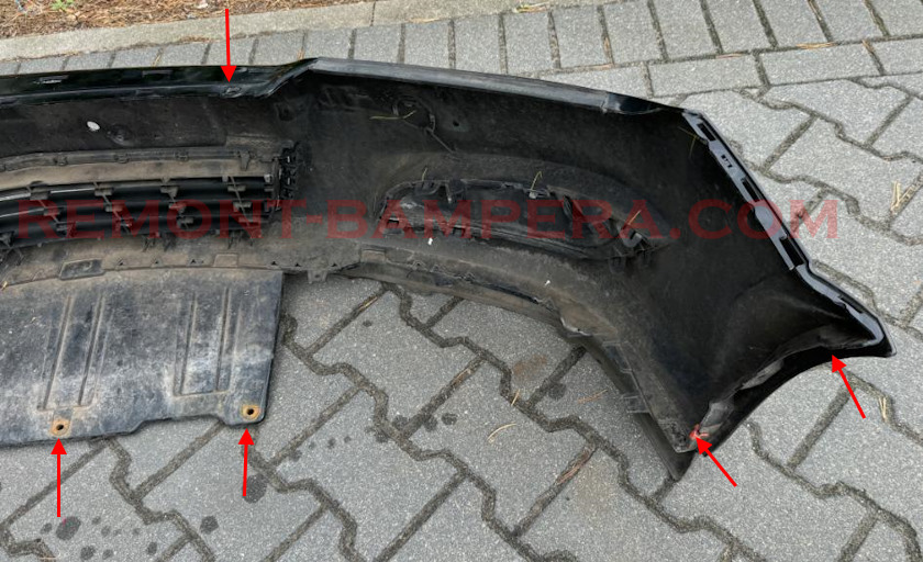 Front bumper mounting locations Opel Astra H (2004–2014)