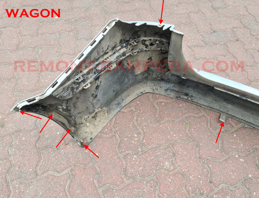 Mounting locations of the rear bumper Opel Astra H Estate (2004–2014)