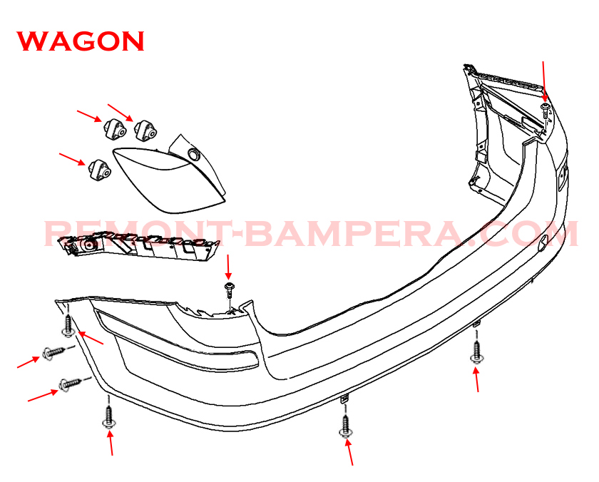 Rear bumper mounting diagram Opel Astra H Estate (2004–2014)