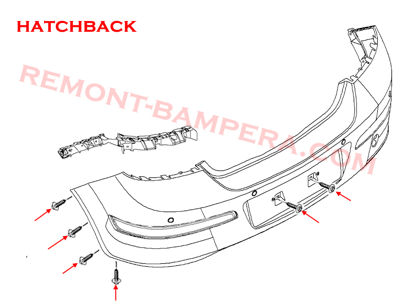 Rear bumper mounting diagram Opel Astra H Hatchback (2004–2014)