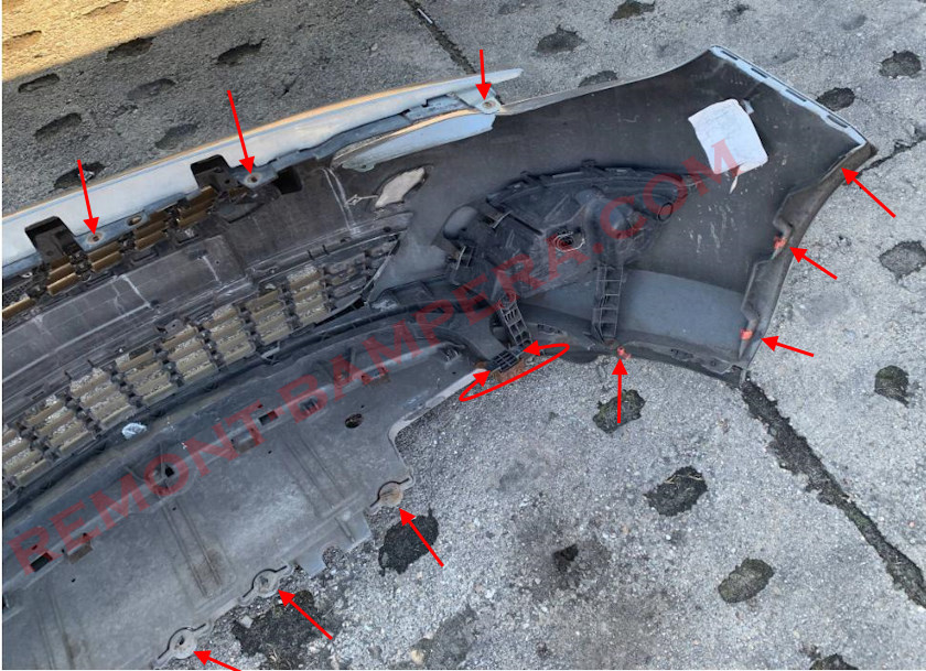 Front bumper mounting locations Opel Astra J (2009–2018)