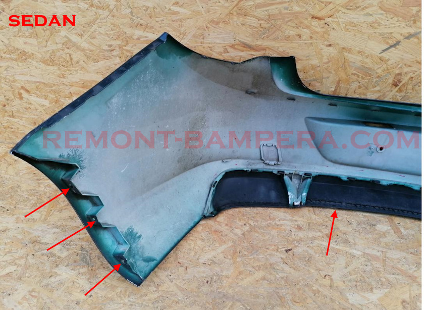 Mounting locations of the rear bumper Opel Astra J sedan (2009–2018)