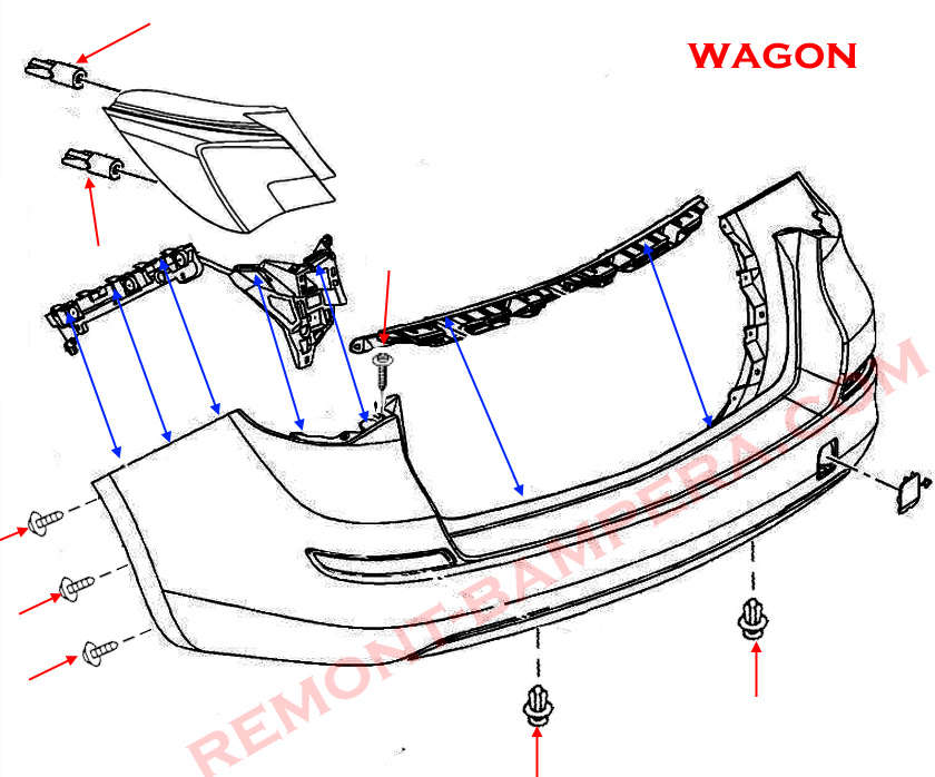 Rear bumper mounting diagram Opel Astra J wagon (2009–2018)