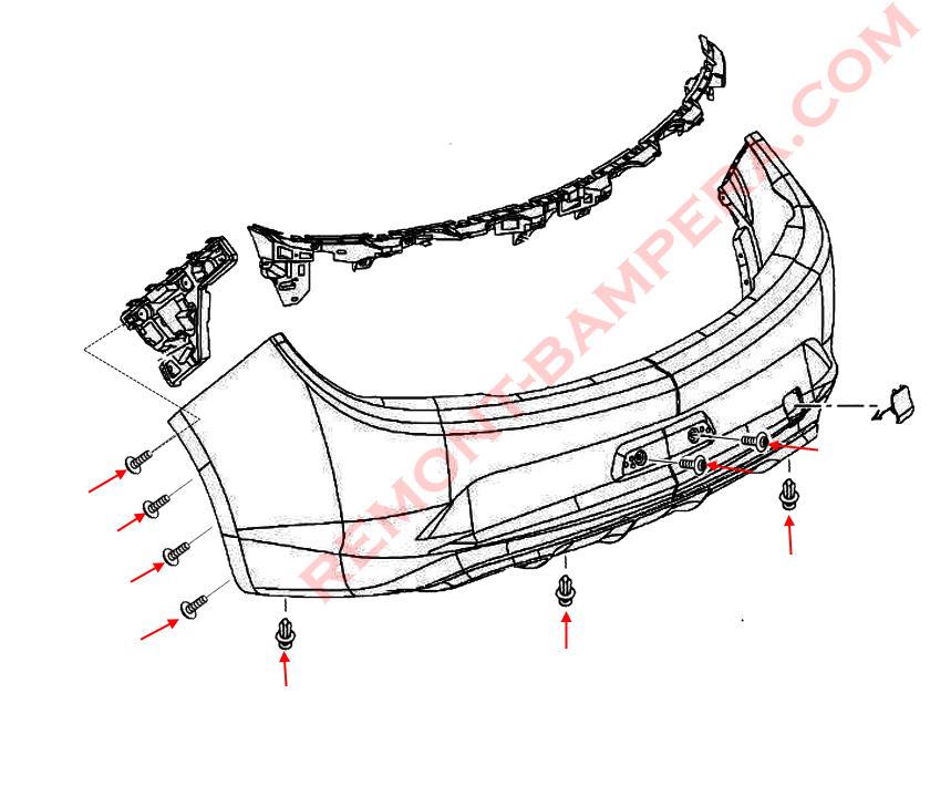 Diagrama de montaje del parachoques trasero Opel Cascada (2013–2019)