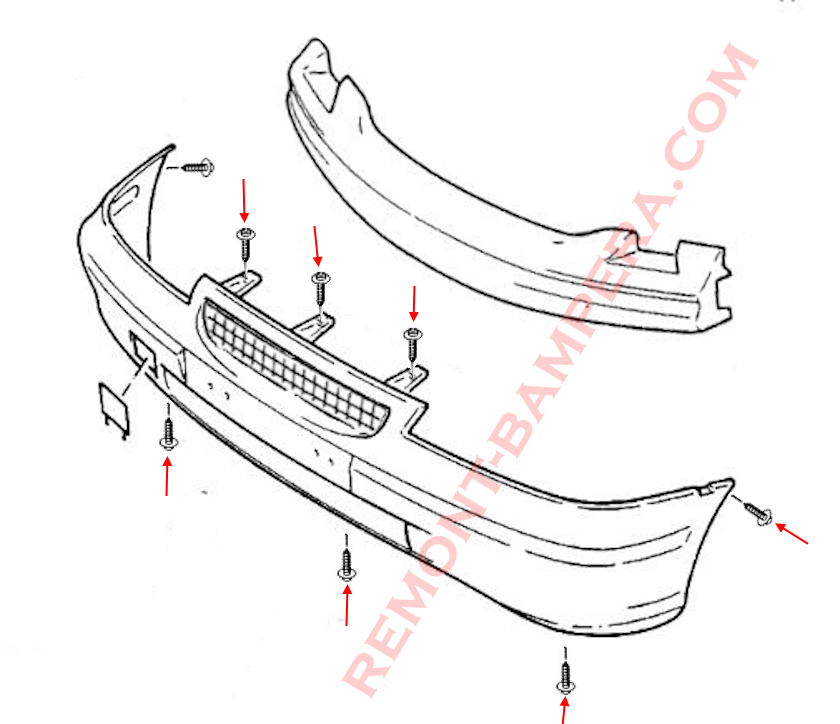 Front bumper mounting diagram Opel Calibra (1989-1997)