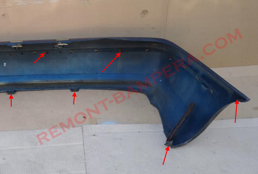 Opel Calibra rear bumper mounting locations (1989–1997)