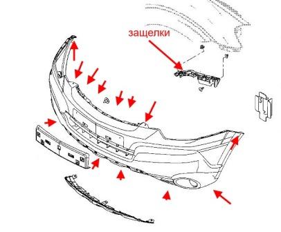 схема крепления переднего бампера Opel Antara