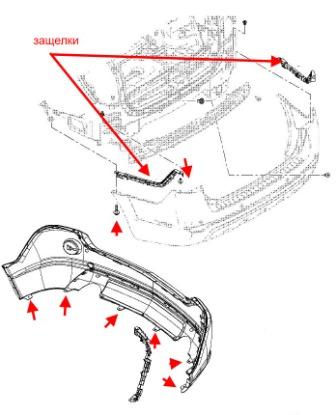 схема крепления заднего бампера Opel Antara