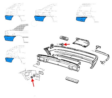 схема крепления заднего бампера Opel Astra F (1992-1998)