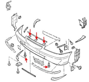 схема крепления заднего бампера Opel Calibra