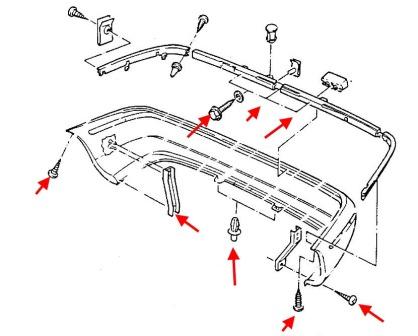 схема крепления заднего бампера Opel Calibra