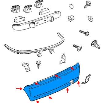 схема крепления заднего бампера Opel CORSA B (1993 - 2002)