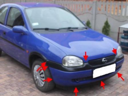 места крепления переднего бампера Opel CORSA B (1993 - 2002)