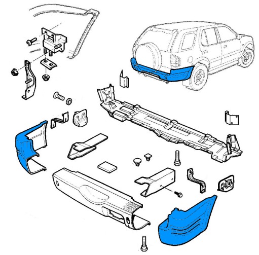 schéma de fixation pare-chocs arrière Opel FRONTERA B (1999 - 2004)