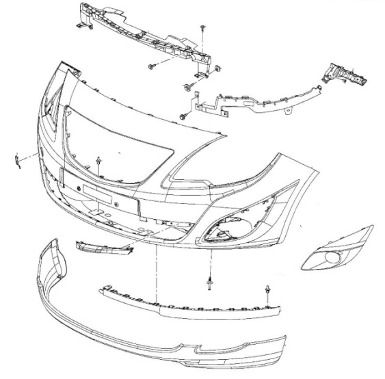 схема крепления переднего бампера Opel MERIVA B (2010+)