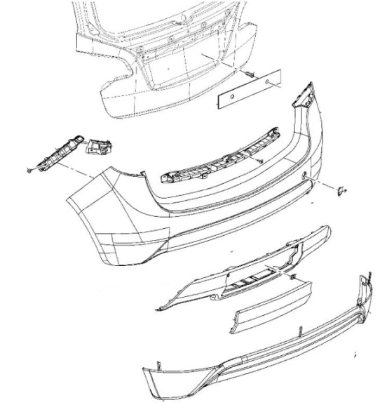 схема крепления заднего бампера Opel MERIVA B (2010+)