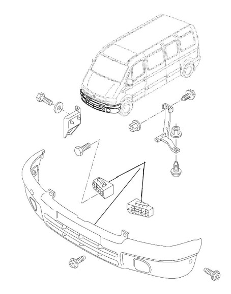 схема крепления переднего бампера Opel Movano A (1999-2010)