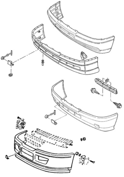схема крепления переднего бампера Opel OMEGA A (1987-1993)