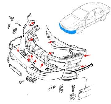 схема крепления переднего бампера Opel OMEGA B (1994-2003)