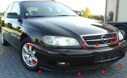 места крепления переднего бампера Opel OMEGA B (1994-2003)