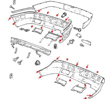 схема крепления заднего бампера Opel OMEGA B (1994-2003)